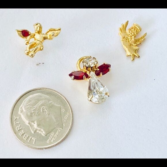 Set of 3 Angel pin backs-red-crystal -Goldtone - Picture 8 of 8